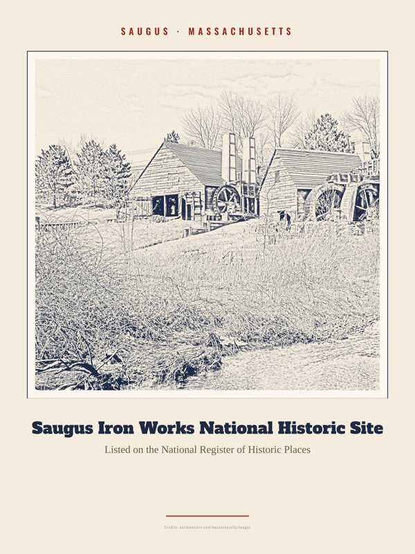 Saugus Saugus Iron Works National Historic Site Landmark Print artwork detail