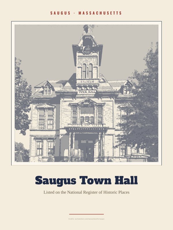 Saugus Saugus Town Hall Landmark Print artwork detail