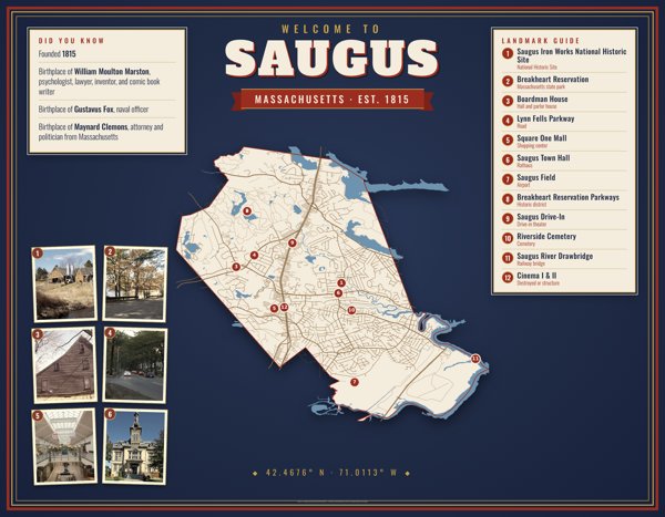 Saugus Map Placemat artwork detail