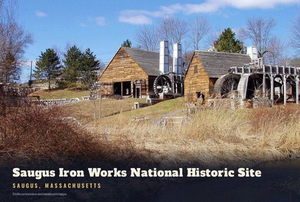 Saugus Saugus Iron Works National Historic Site Postcard artwork detail