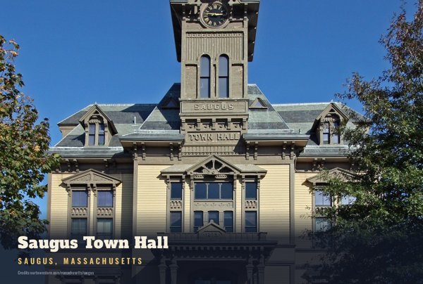 Saugus Saugus Town Hall Postcard artwork detail