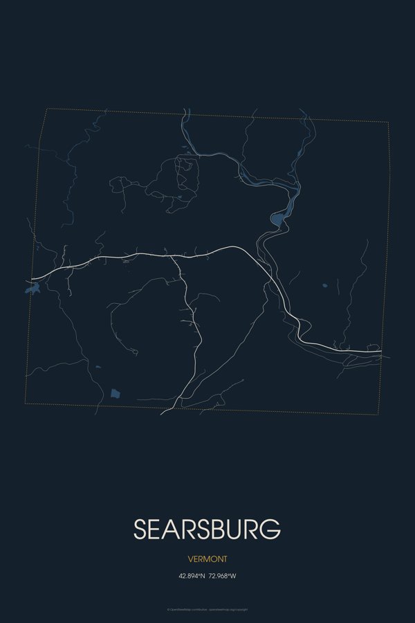 Searsburg Street Map Poster · Midnight artwork detail