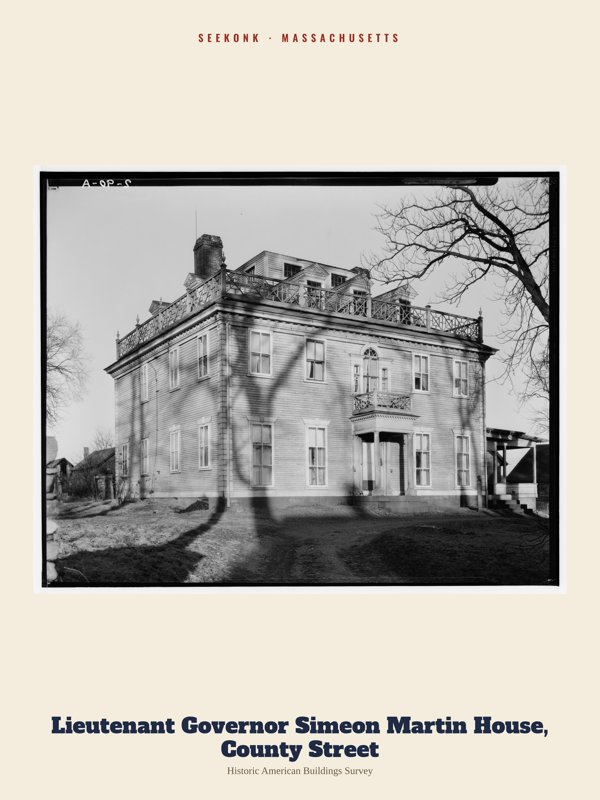 Seekonk Lieutenant Governor Simeon Martin House, County Street Archive Print artwork detail