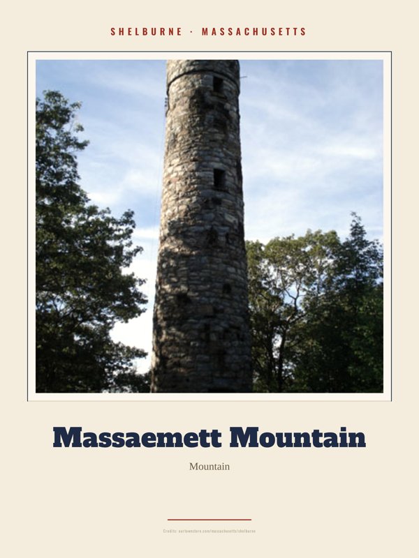 Shelburne Massaemett Mountain Landmark Print artwork detail