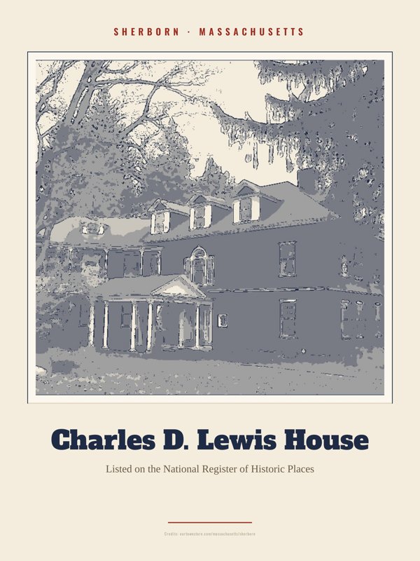 Sherborn Charles D. Lewis House Landmark Print artwork detail