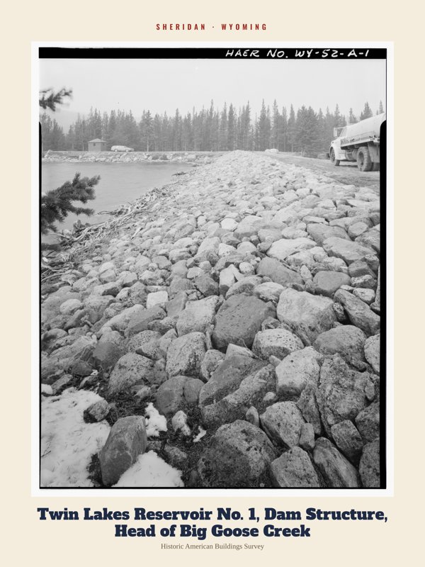 Sheridan Twin Lakes Reservoir No. 1, Dam Structure, Head of Big Goose Creek Archive Print artwork detail