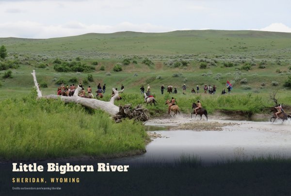 Sheridan Little Bighorn River Postcard artwork detail