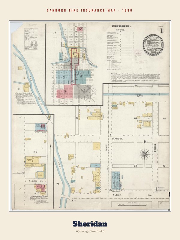Sheridan Sanborn Map Print artwork detail