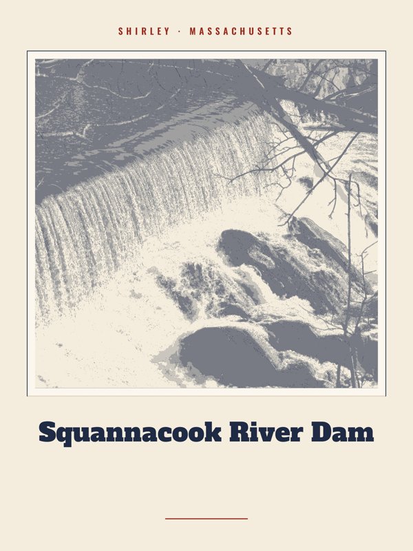 Shirley Squannacook River Dam Landmark Print artwork detail