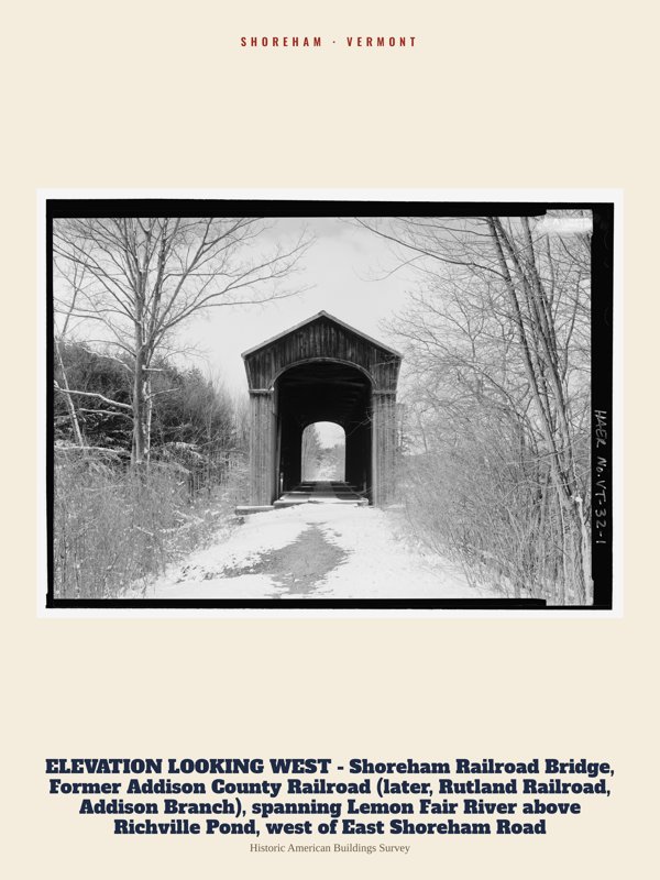 Shoreham ELEVATION LOOKING WEST - Shoreham Railroad Bridge, Former Addison County Railroad (later, Rutland Railroad, Addison Branch), spanning Lemon Fair River above Richville Pond, west of East Shoreham Road Archive Print artwork detail