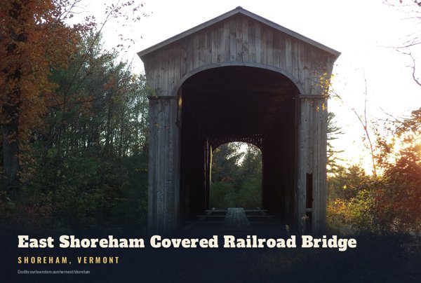 Shoreham East Shoreham Covered Railroad Bridge Postcard artwork detail