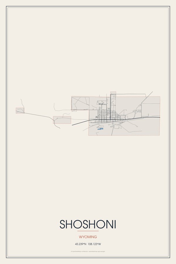 Shoshoni Street Map Poster · Linen artwork detail