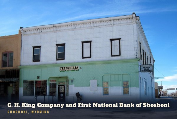Shoshoni C. H. King Company and First National Bank of Shoshoni Postcard artwork detail