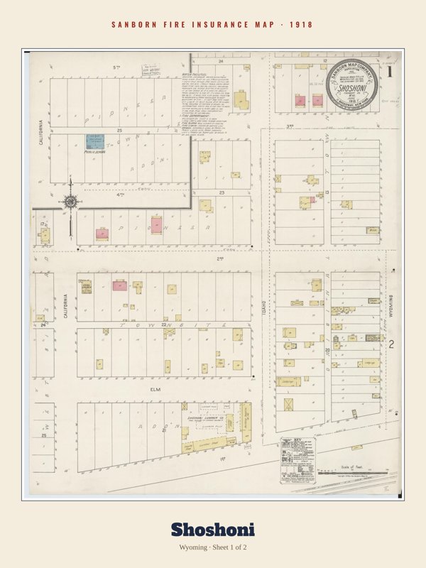 Shoshoni Sanborn Map Print artwork detail