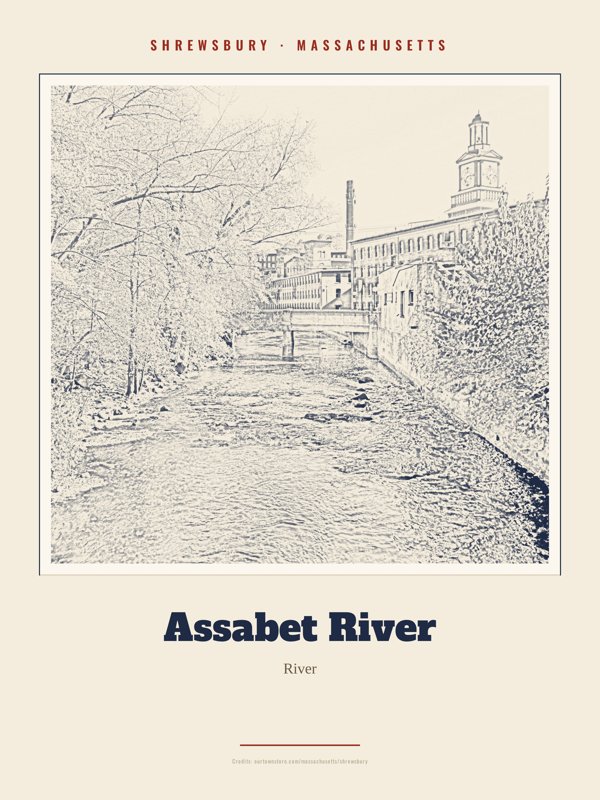 Shrewsbury Assabet River Landmark Print artwork detail