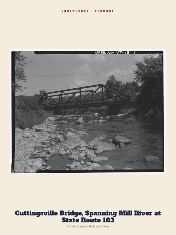 Shrewsbury Cuttingsville Bridge, Spanning Mill River at State Route 103 Archive Print artwork detail
