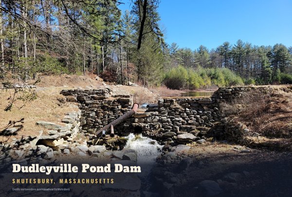 Shutesbury Dudleyville Pond Dam Postcard artwork detail