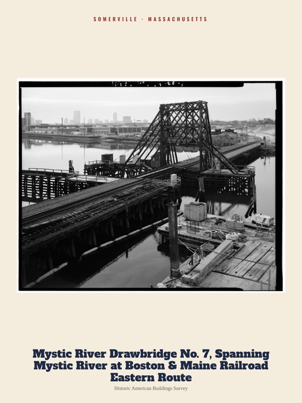 Somerville Mystic River Drawbridge No. 7, Spanning Mystic River at Boston & Maine Railroad Eastern Route Archive Print artwork detail