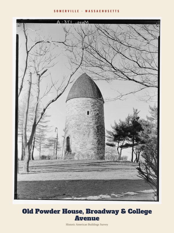 Somerville Old Powder House, Broadway & College Avenue Archive Print artwork detail