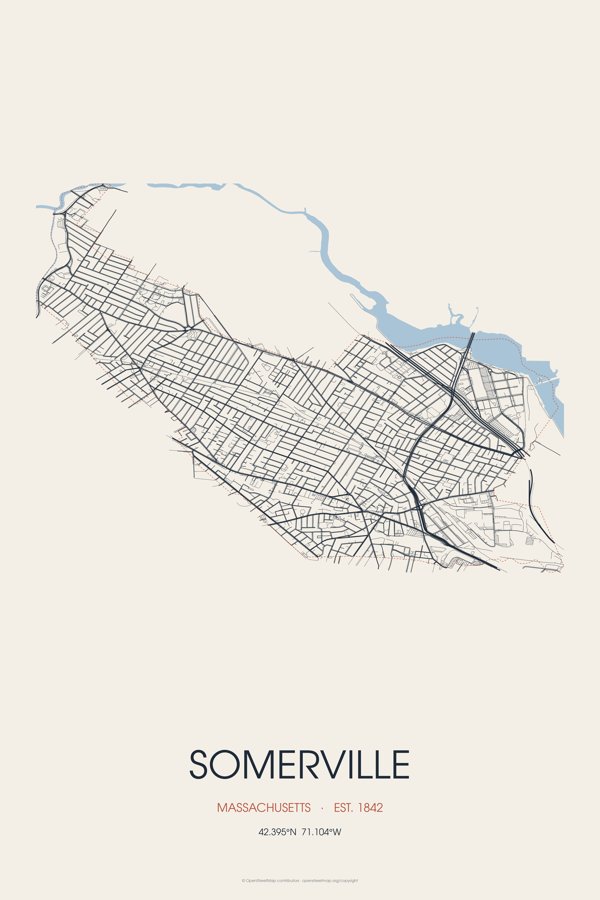 Somerville Street Map Poster · Linen artwork detail