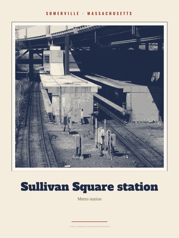 Somerville Sullivan Square station Landmark Print artwork detail
