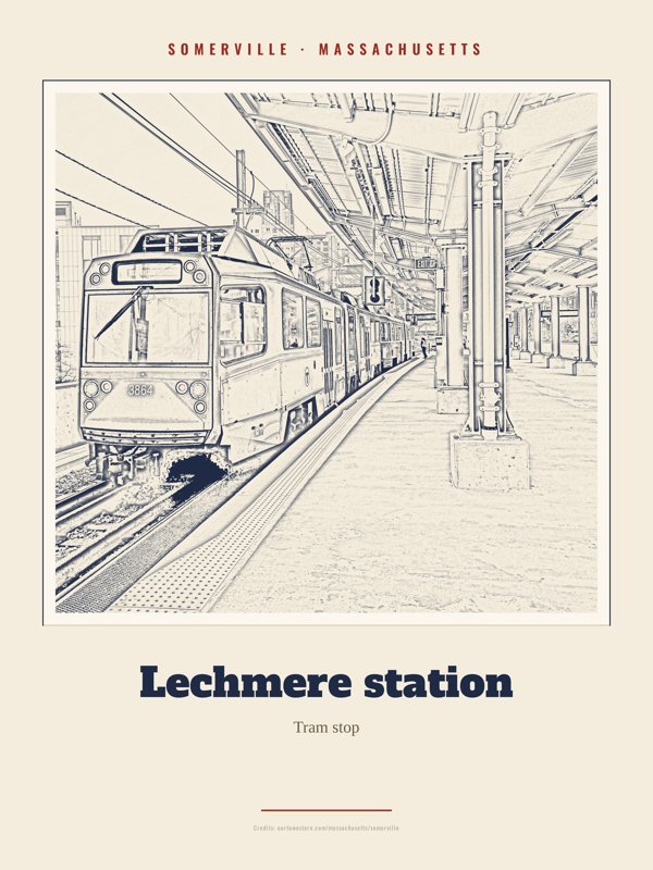Somerville Lechmere station Landmark Print artwork detail