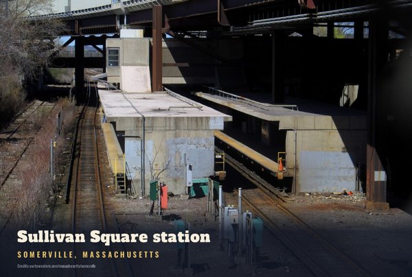 Somerville Sullivan Square station Postcard artwork detail