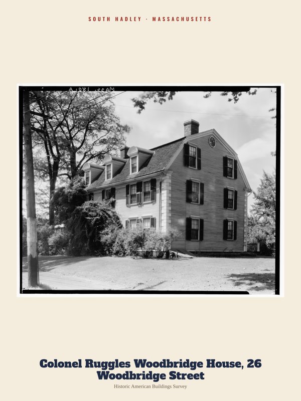 South Hadley Colonel Ruggles Woodbridge House, 26 Woodbridge Street Archive Print artwork detail