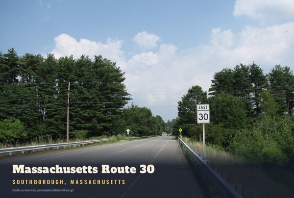 Southborough Massachusetts Route 30 Postcard artwork detail
