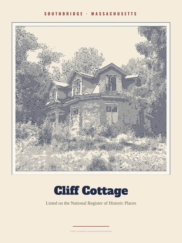 Southbridge Cliff Cottage Landmark Print artwork detail