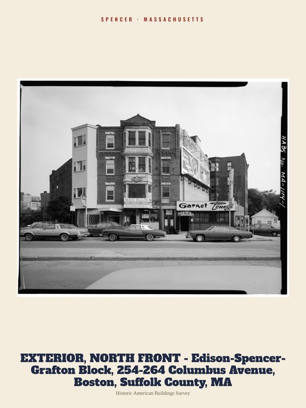 Spencer EXTERIOR, NORTH FRONT - Edison-Spencer-Grafton Block, 254-264 Columbus Avenue, Boston, Suffolk County, MA Archive Print artwork detail