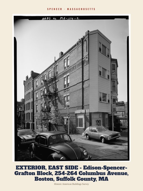 Spencer EXTERIOR, EAST SIDE - Edison-Spencer-Grafton Block, 254-264 Columbus Avenue, Boston, Suffolk County, MA Archive Print artwork detail