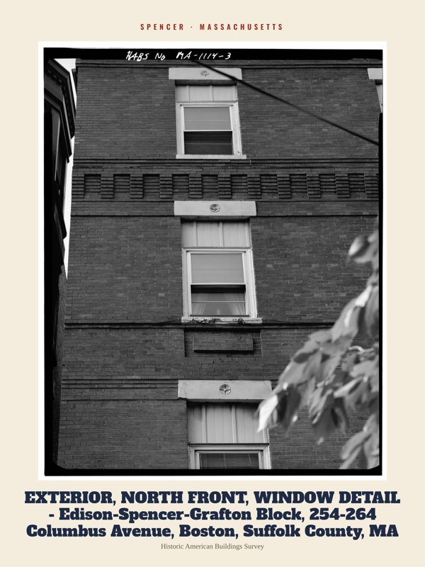 Spencer EXTERIOR, NORTH FRONT, WINDOW DETAIL - Edison-Spencer-Grafton Block, 254-264 Columbus Avenue, Boston, Suffolk County, MA Archive Print artwork detail