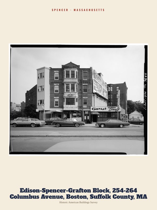 Spencer Edison-Spencer-Grafton Block, 254-264 Columbus Avenue, Boston, Suffolk County, MA Archive Print artwork detail