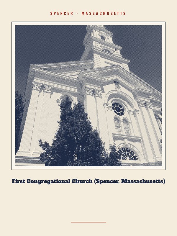 Spencer First Congregational Church (Spencer, Massachusetts) Landmark Print artwork detail