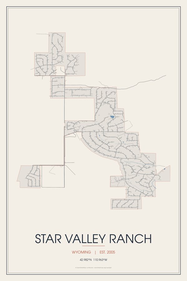 Star Valley Ranch Street Map Poster · Linen artwork detail
