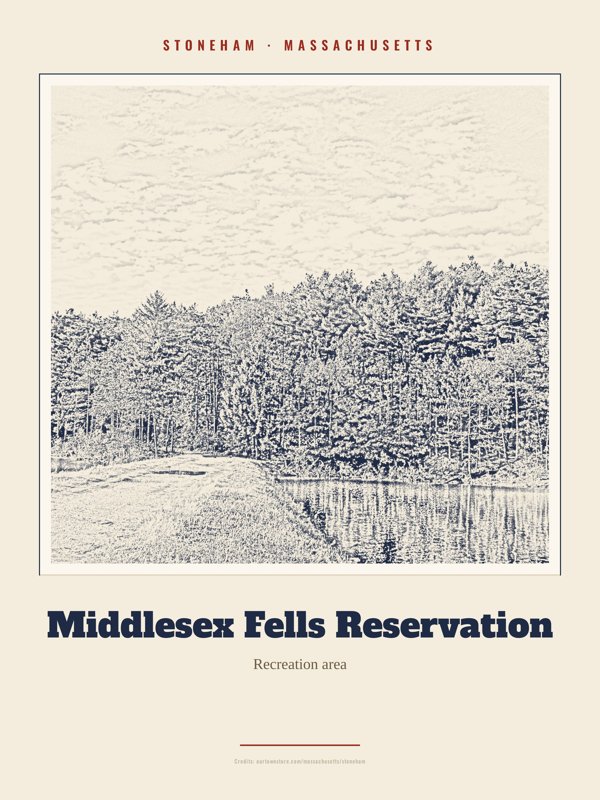Stoneham Middlesex Fells Reservation Landmark Print artwork detail