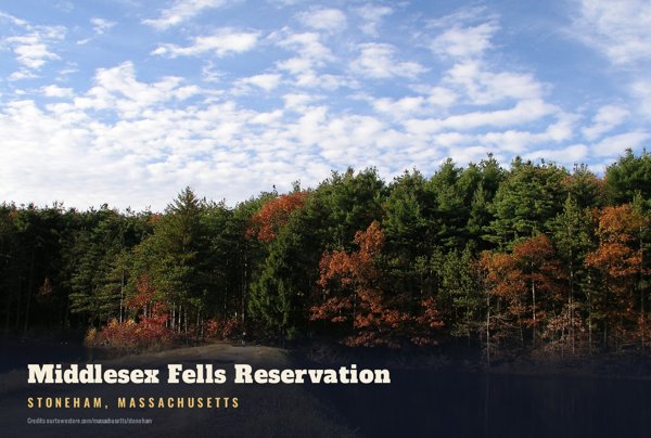 Stoneham Middlesex Fells Reservation Postcard artwork detail