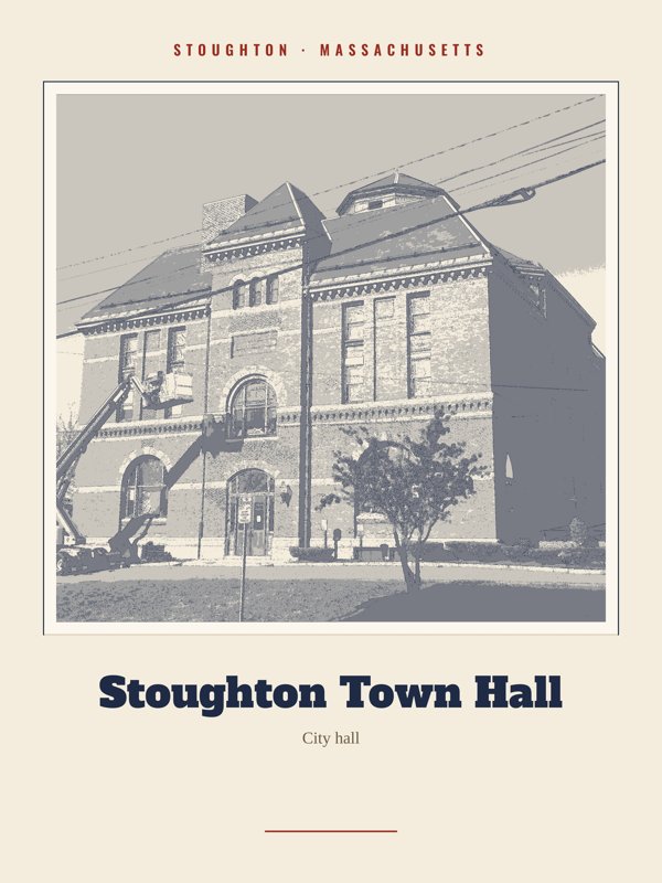 Stoughton Stoughton Town Hall Landmark Print artwork detail