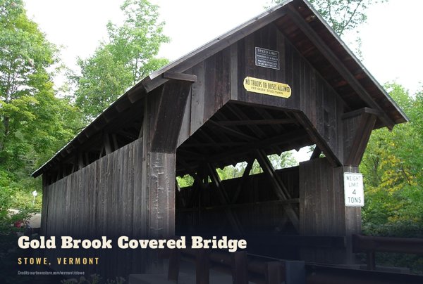 Stowe Gold Brook Covered Bridge Postcard artwork detail