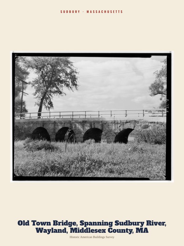 Sudbury Old Town Bridge, Spanning Sudbury River, Wayland, Middlesex County, MA Archive Print artwork detail