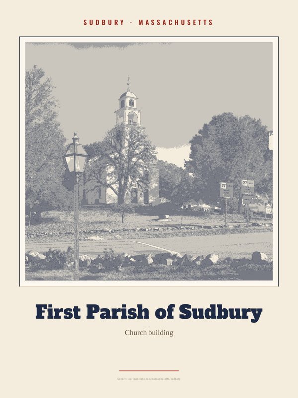 Sudbury First Parish of Sudbury Landmark Print artwork detail