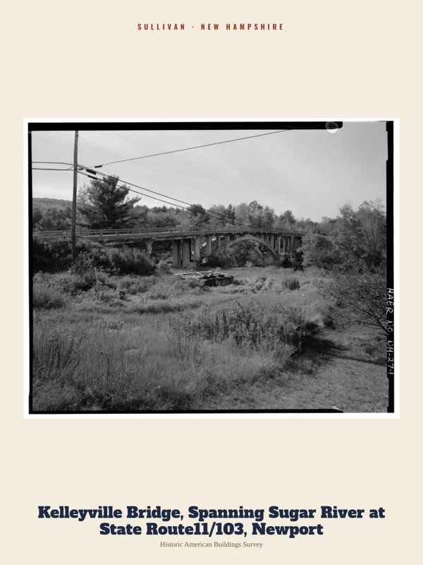 Sullivan Kelleyville Bridge, Spanning Sugar River at State Route11/103, Newport Archive Print artwork detail