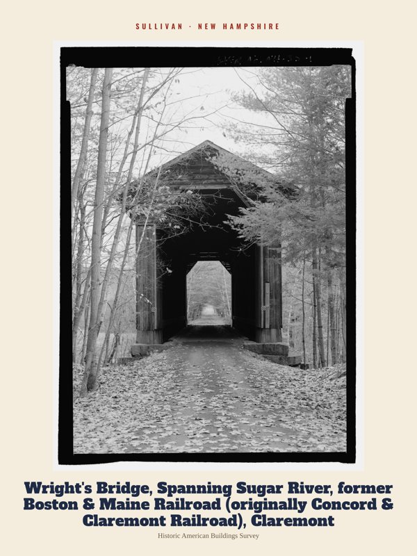 Sullivan Wright's Bridge, Spanning Sugar River, former Boston & Maine Railroad (originally Concord & Claremont Railroad), Claremont Archive Print artwork detail