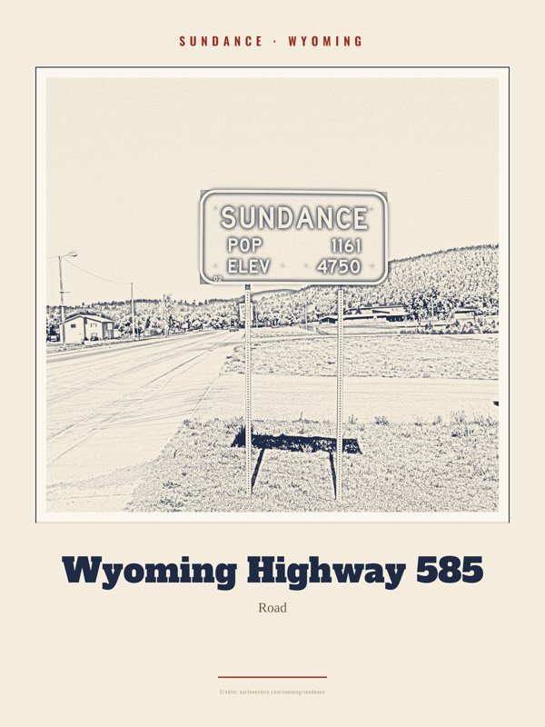 Sundance Wyoming Highway 585 Landmark Print artwork detail