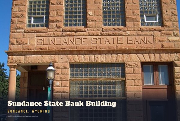 Sundance Sundance State Bank Building Postcard artwork detail