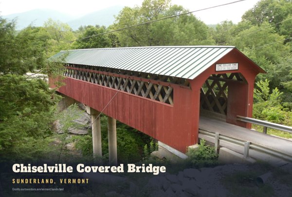 Sunderland Chiselville Covered Bridge Postcard artwork detail