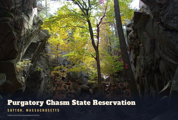 Sutton Purgatory Chasm State Reservation Postcard artwork detail