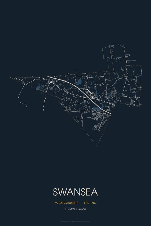 Swansea Street Map Poster · Midnight artwork detail