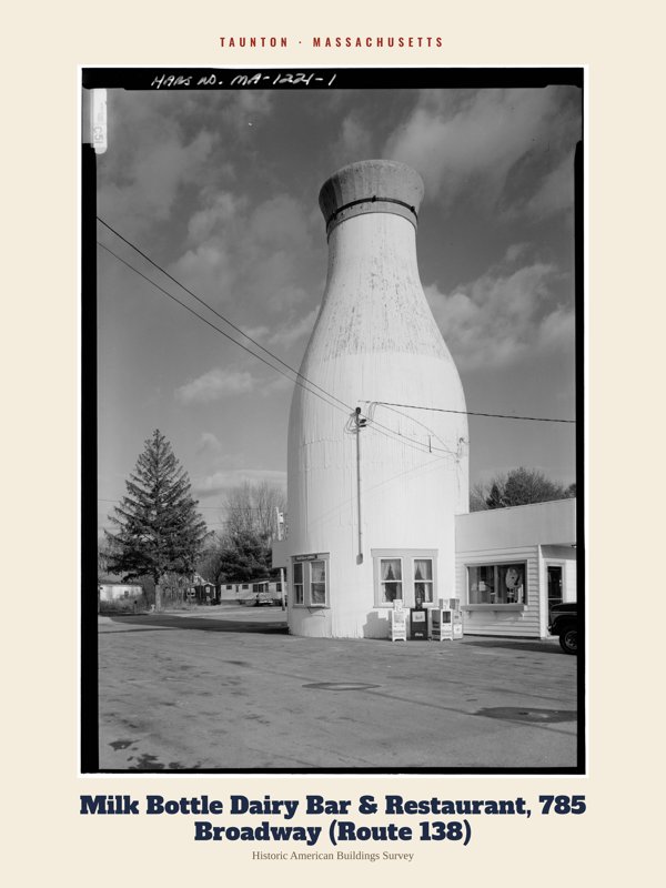 Taunton Milk Bottle Dairy Bar & Restaurant, 785 Broadway (Route 138) Archive Print artwork detail